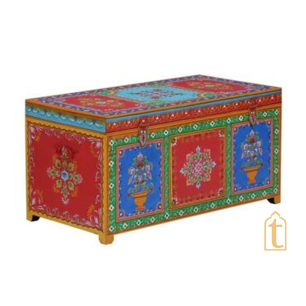 Indian Wooden Hand Painted Storage Trunk / Treasure Chest / Wooden Furniture Home and living / Painted Storage Hand Painted Indian Jewelry / Treasure Box.