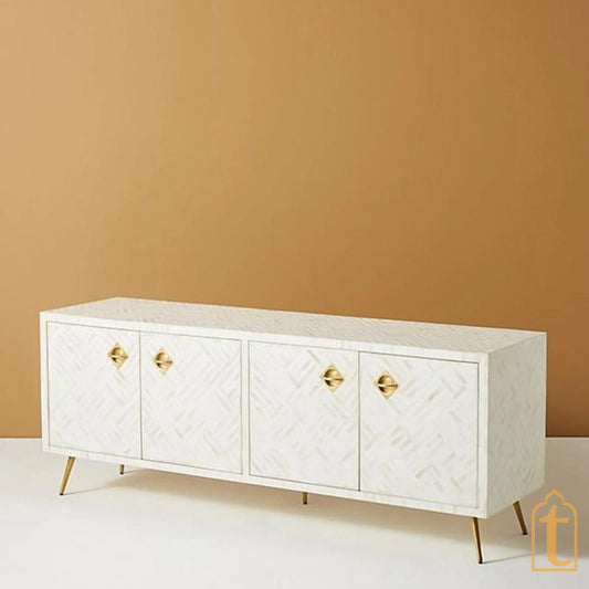 Bone Inlay Optical Design Media Cabinet White/Bone Inlay Optical Design Media Console/Bone Inlay Storage Unit/wooden furniture/bone console.