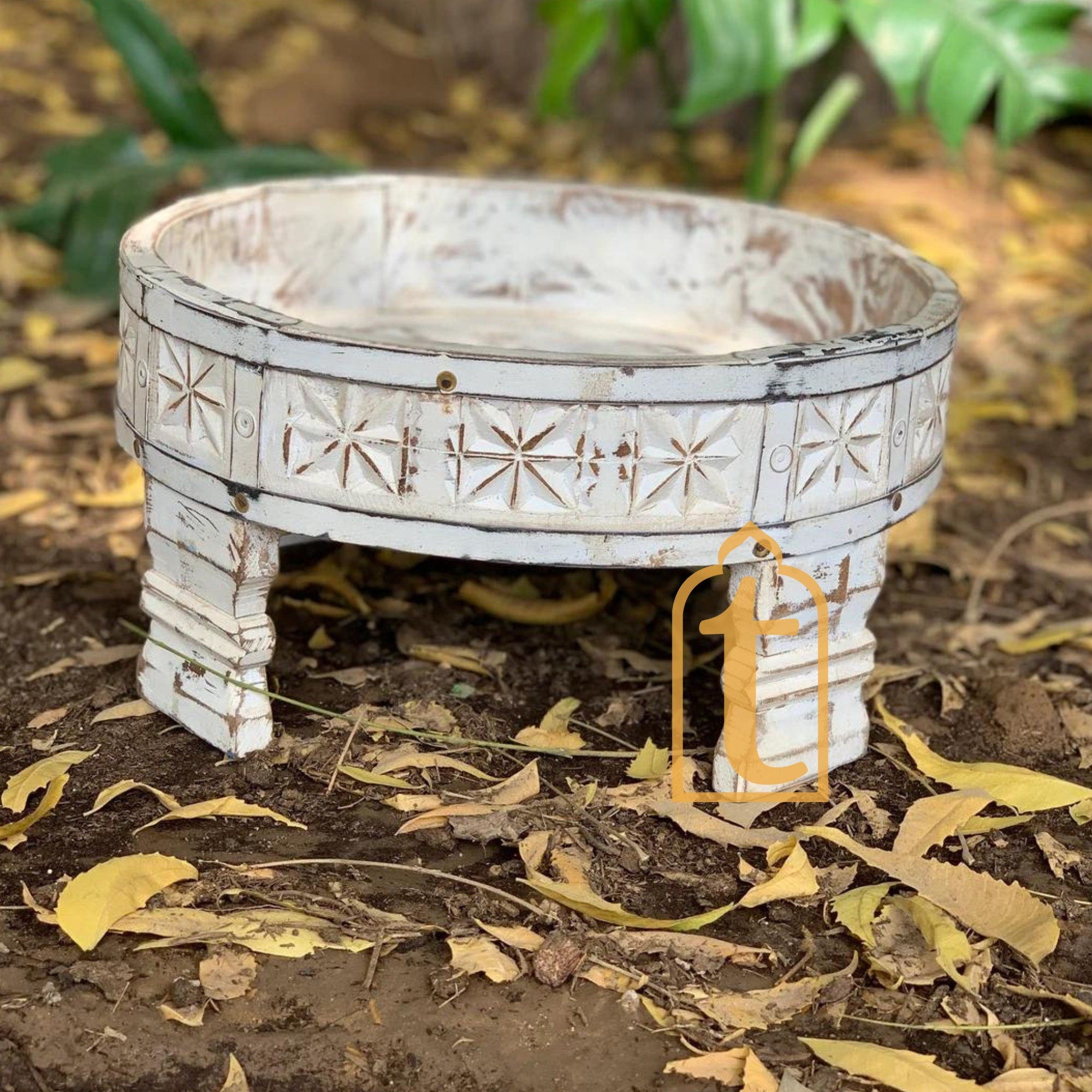 Wooden Chakki Table, Indian Carved Coffee Table, Indian Handicraft Coffee Table, Grinder Coffee Table, Garden Coffee Table.