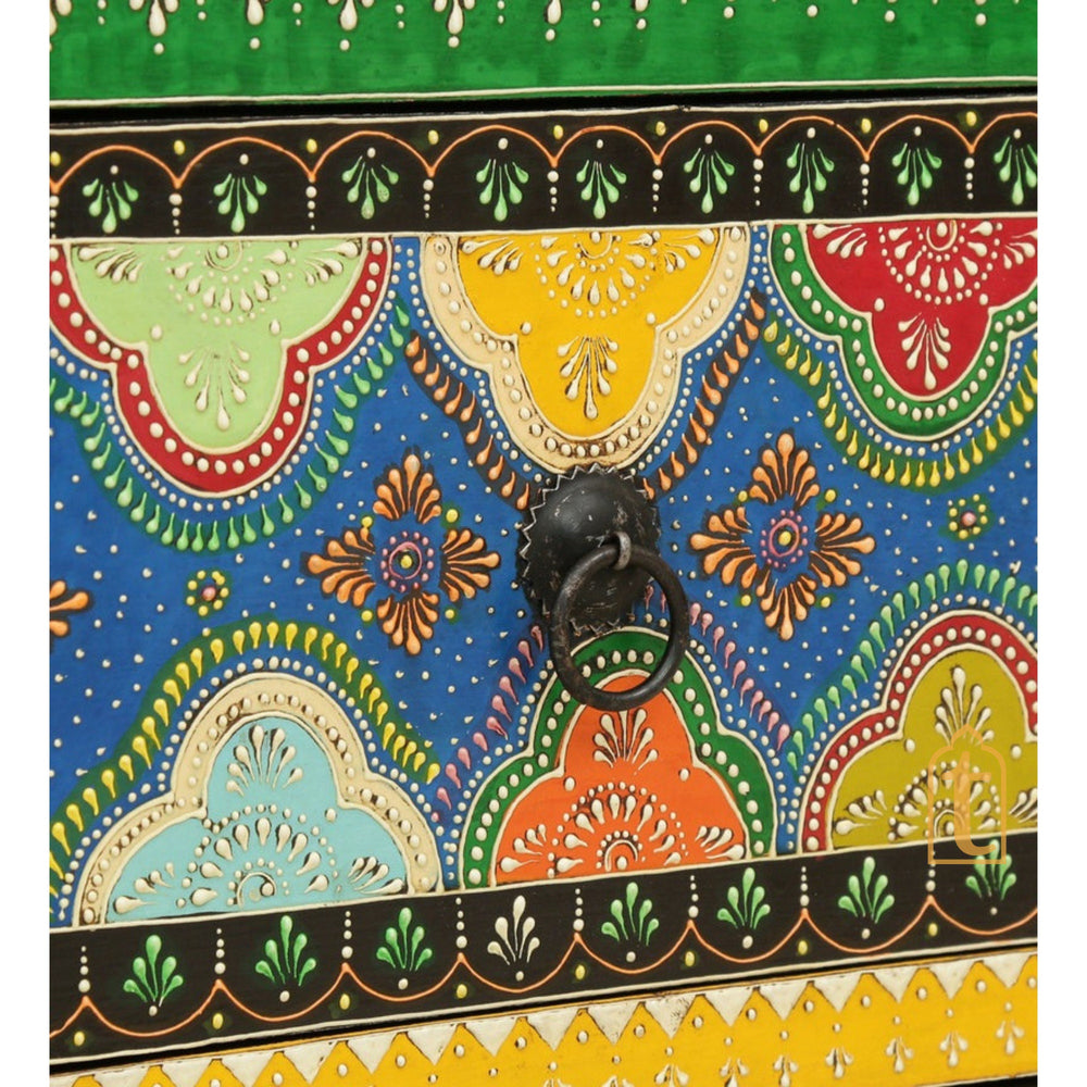 Indian Hand painted Wooden Chest Drawers / Side Table / Chest of Drawer for Living Room | Traditional Side Table with Drawers.