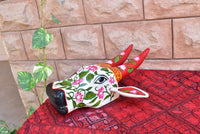 Wooden Painted Bull | Nandi | Cow | head | face mask for wall décor. 14” long. Handmade artwork for interior from Kerala India.