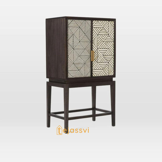 Geometric Bar cabinet/wooden Handmade Bone Inlay chest | Storage Unit and Table/Bone Inlay  Storage Console | Modern and Luxury Furniture.
