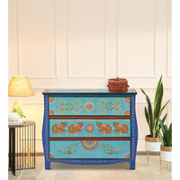 Wooden Indian Hand painted Wooden Chest of Drawers / Side Table / Chest of Drawers for Living Room | Traditional Side Table with Drawers.