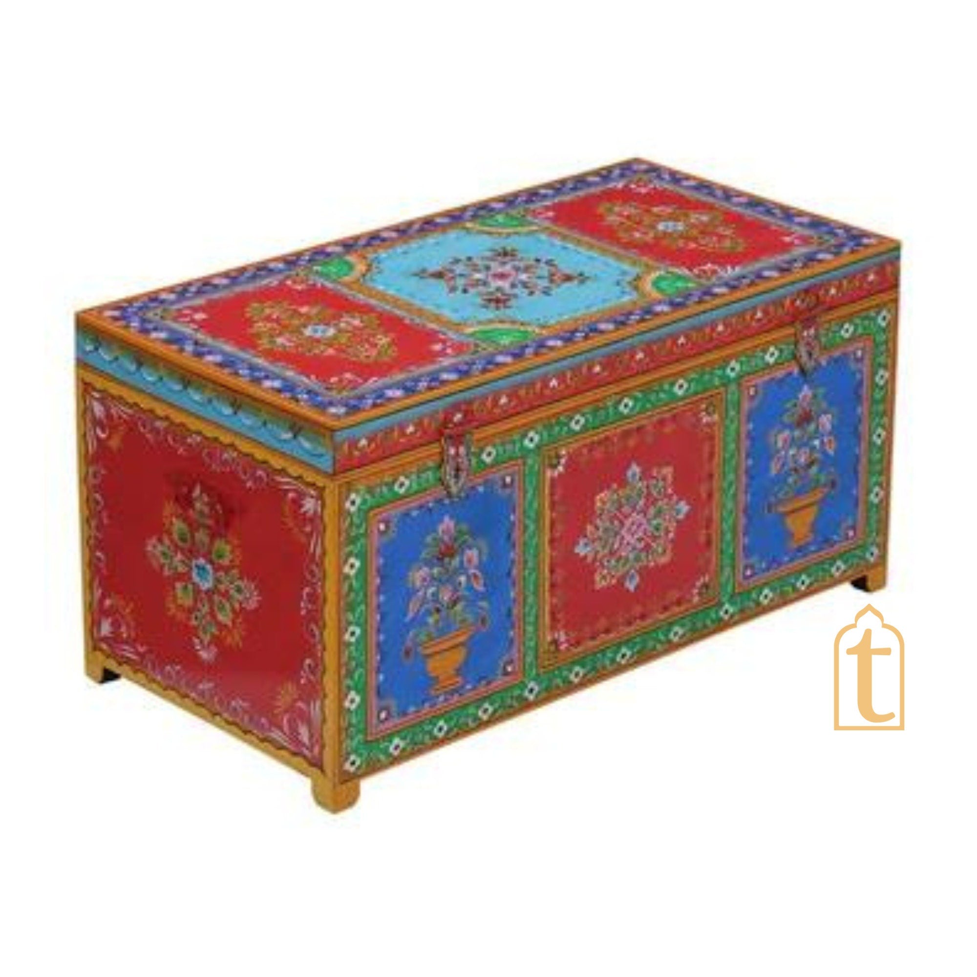Indian Wooden Hand Painted Storage Trunk / Treasure Chest / Wooden Furniture Home and living / Painted Storage Hand Painted Indian Jewelry / Treasure Box.