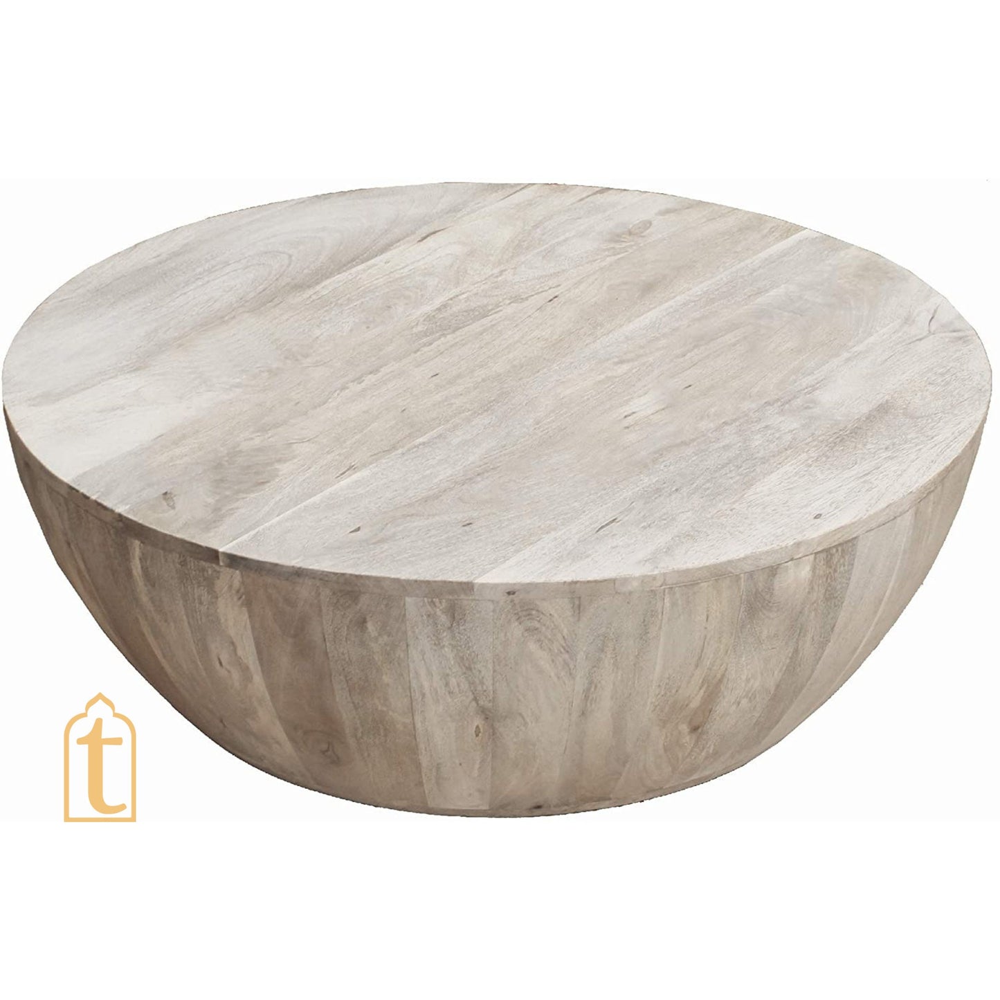 WOODEN COFFEE TABLE Barrel Coffee Table Rustic Round Coffee Table for Farm House Wood Cocktail Table Handmade wooden drum table.