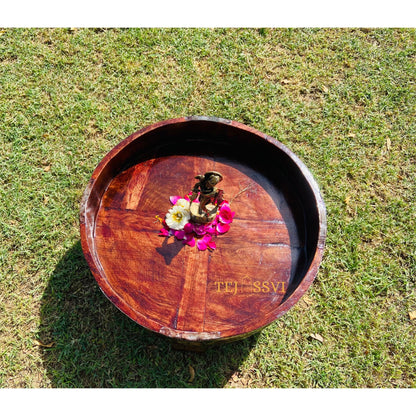 Wooden Coffee Table Natural Hand Made Carved Round Indian Grinder Table Chakki Table / Central Home Décor Side Table / Beautiful Handicraft Art.