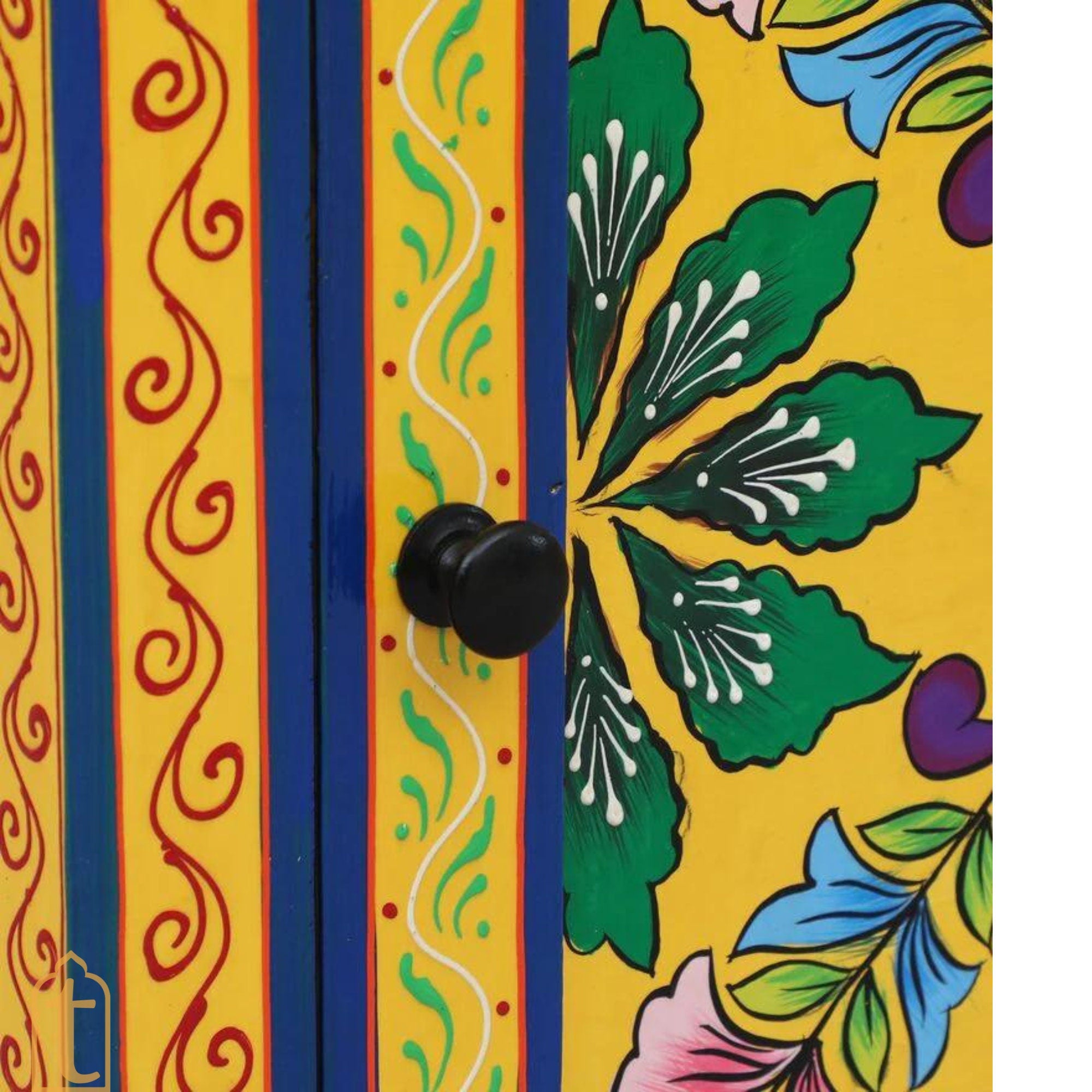 Hand Painted Solid Wood Bedside Cabinet With 1 Door In Yellow Color /  Night Stand Hand Painted Night lamp Stand.