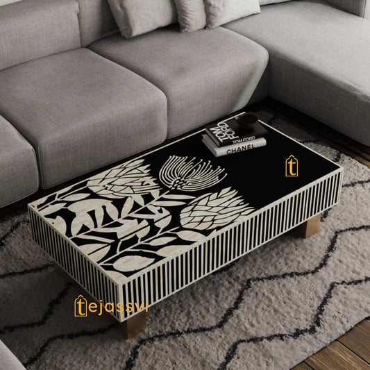 wooden Bone Inlay Rectangular Coffee Table, Centre Coffee Table, Wooden Furniture, Bone Inlay Cocktail Table/Wooden coffee table/Tea Table.