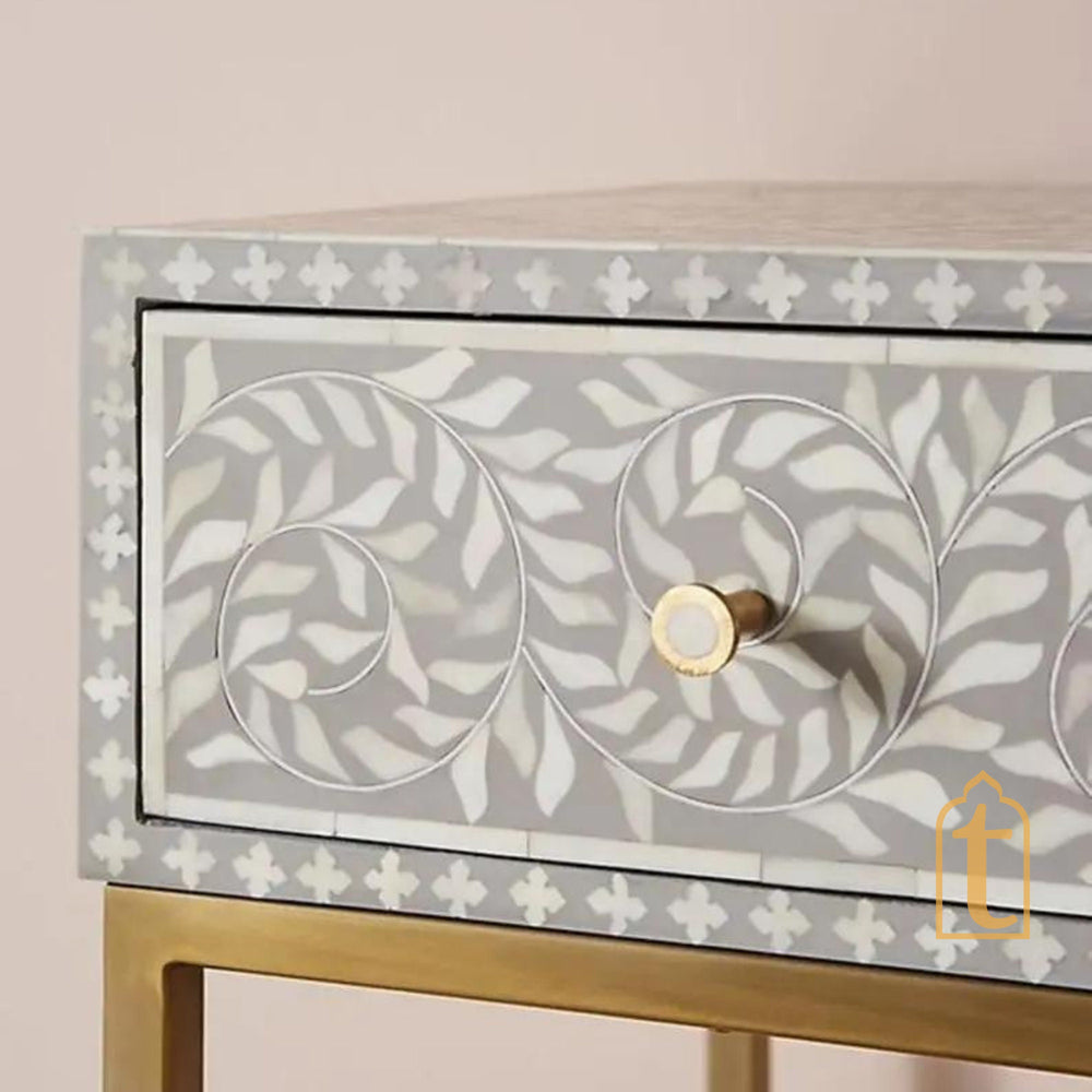 Handmade Bone Inlay Console Table | Hall-Way Entry Table | Study Table | Bone Inlay Desk |  Wooden Bone Inlay Floral Laptop table / Inlay Side Table.