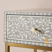 Handmade Bone Inlay Console Table | Hall-Way Entry Table | Study Table | Bone Inlay Desk |  Wooden Bone Inlay Floral Laptop table / Inlay Side Table.