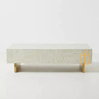 Handmade Modern Striped Pattern Coffee Table / Bone Inlay Wooden Coffee Table / Wooden Furniture / Rectangle Coffee Table / Bone Inlay Cocktail Table.