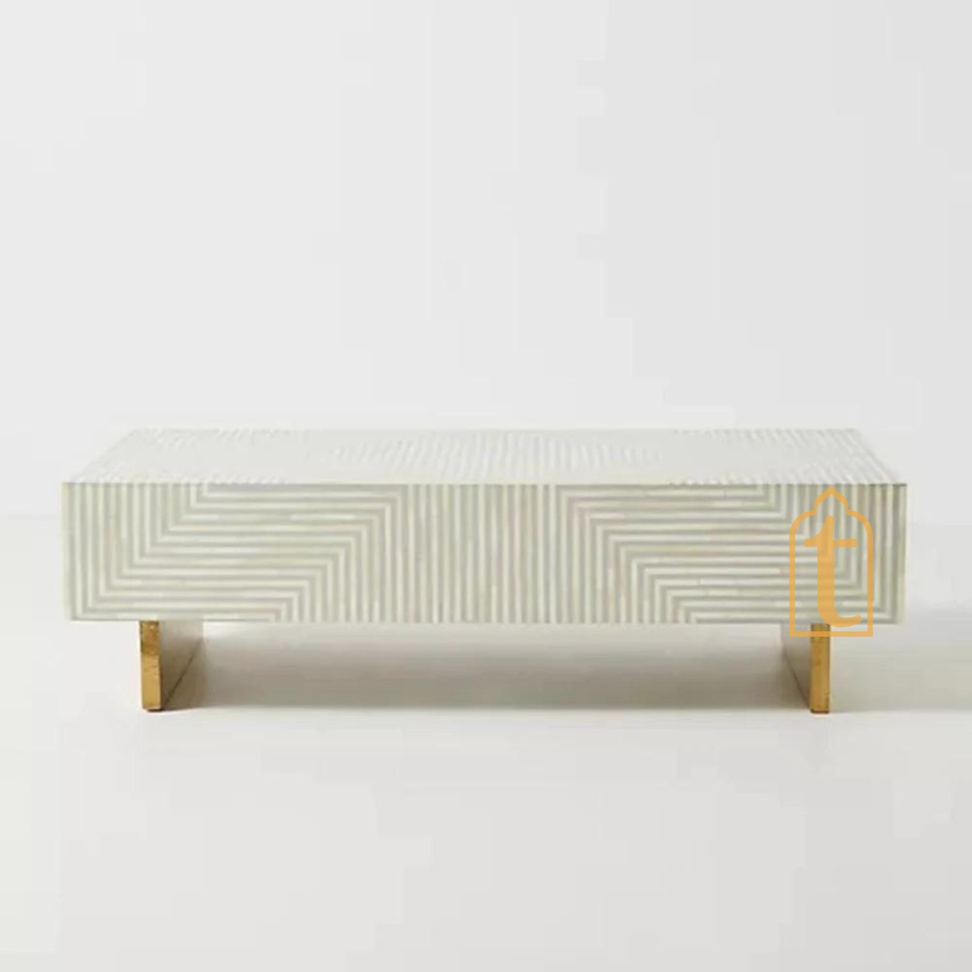 Handmade Modern Striped Pattern Coffee Table / Bone Inlay Wooden Coffee Table / Wooden Furniture / Rectangle Coffee Table / Bone Inlay Cocktail Table.