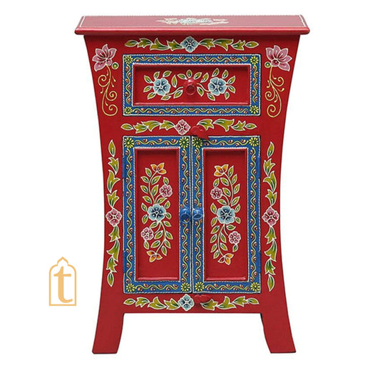 Indian Hand painted Wooden Chest Drawers | Side Table /Chest of Drawers for Living Room | Traditional Side hand-painted Table with Drawers