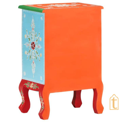 Hand painted Wooden Bedside Table Drawer-Almirah, Bedroom Decorative Night Lamp Stand Table, Beautiful Painted Wooden Cupboard.