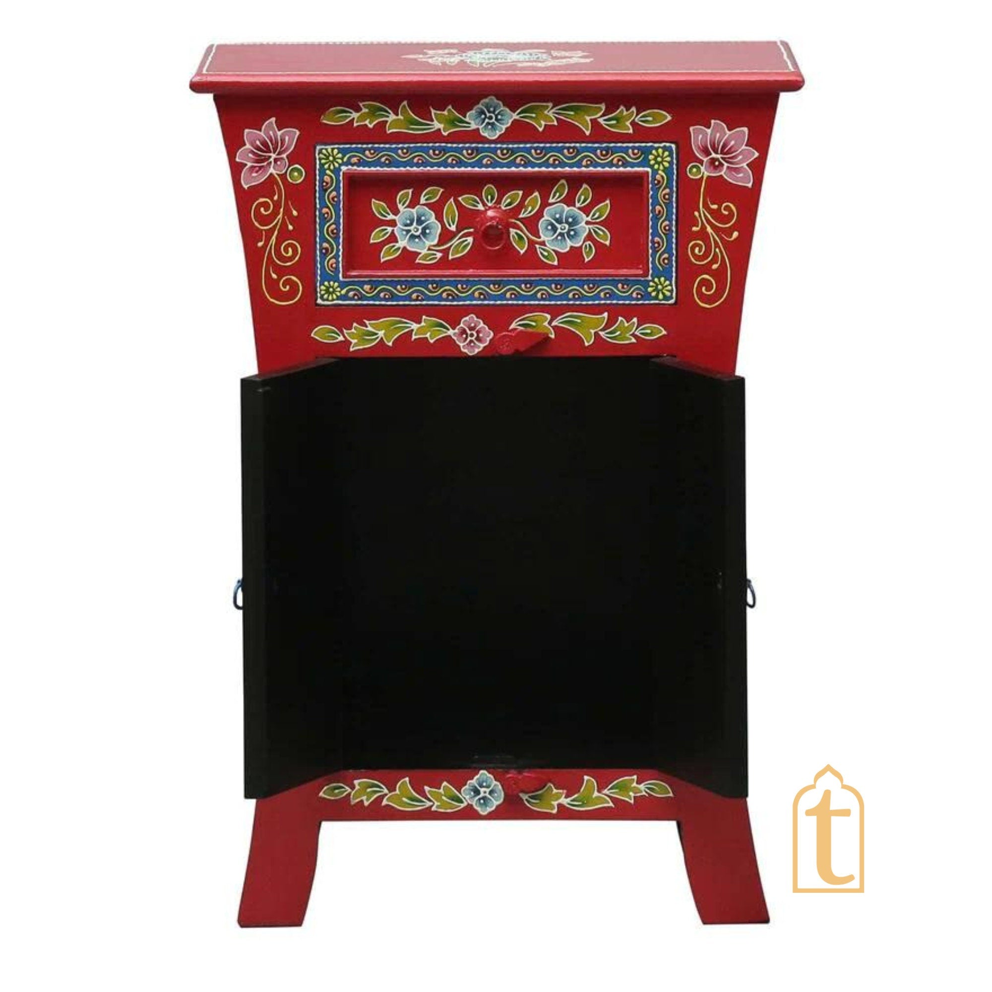 Indian Hand painted Wooden Chest Drawers | Side Table / Chest of Drawers for Living Room | Traditional Side hand-painted Table with Drawers.