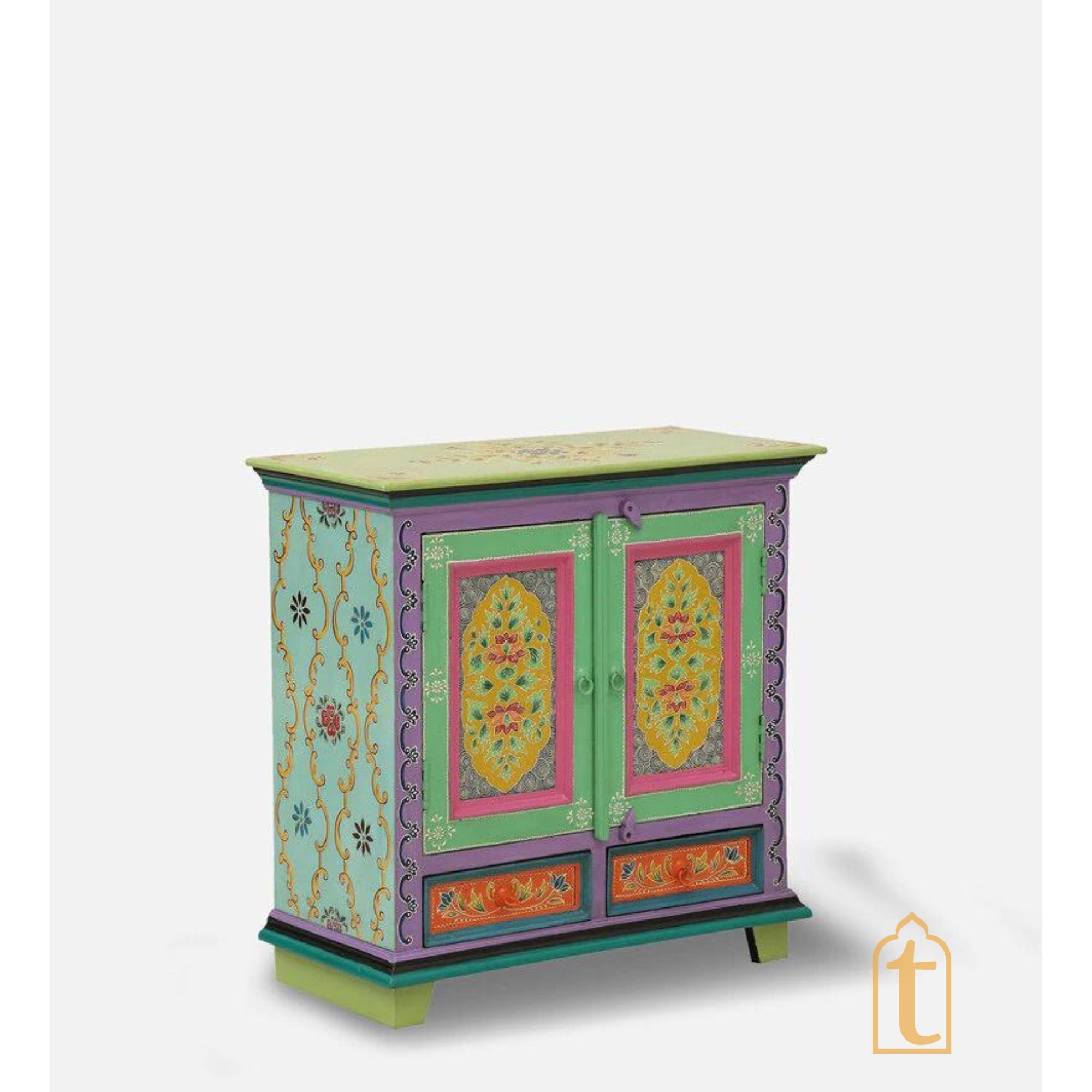 Wooden Hand Painted Hand painted Wooden Chest Drawers / Side Table | Small Chest of Drawer for Living Room | Traditional Side Table with Drawers.