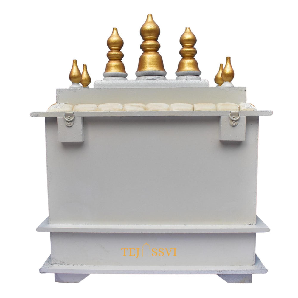 White Wooden Open Temple Pooja Mandir | Beautiful Wall Hanging Small Wooden Temple for Home | Wooden Prayer Room, Alter, Shrine, Pooja Ghar.
