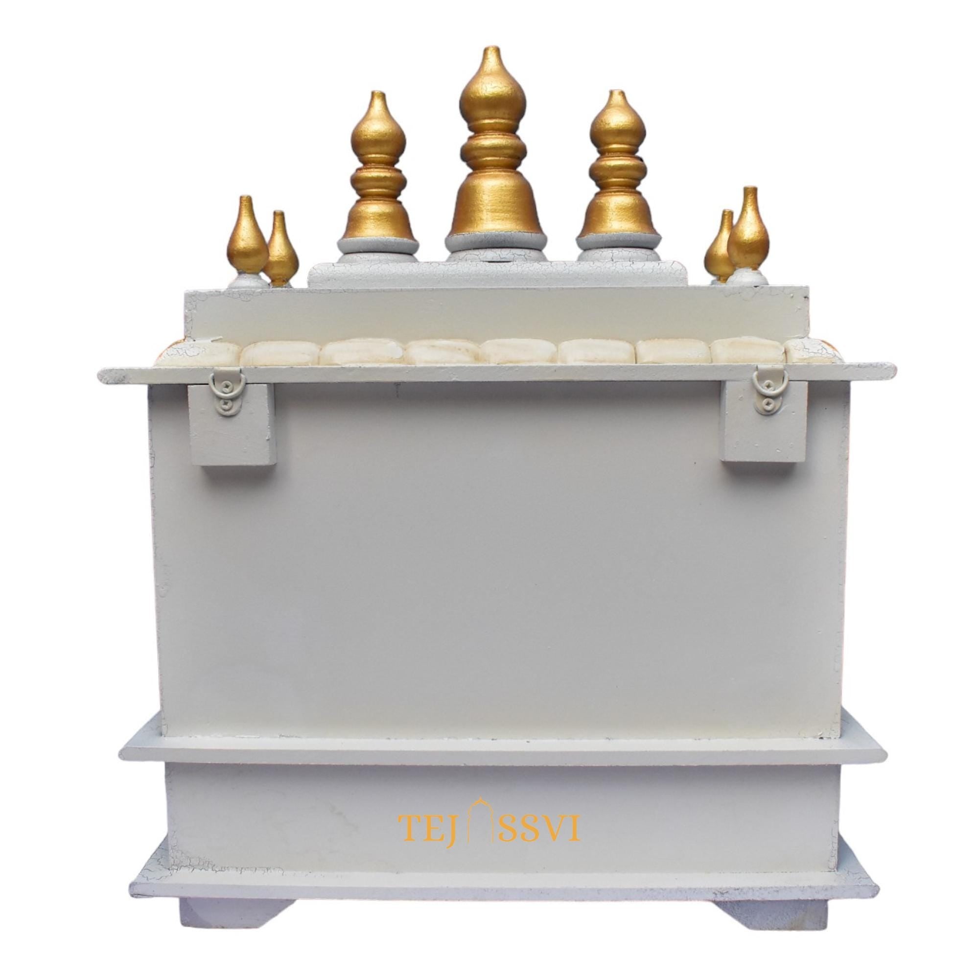 White Wooden Open Temple Pooja Mandir | Beautiful Wall Hanging Small Wooden Temple for Home | Wooden Prayer Room, Alter, Shrine, Pooja Ghar.