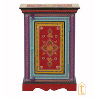 Hand Painted Solid Wood Embossed Bedside Cabinet In Multi Color, Nightstand hand paint night lamp stand.