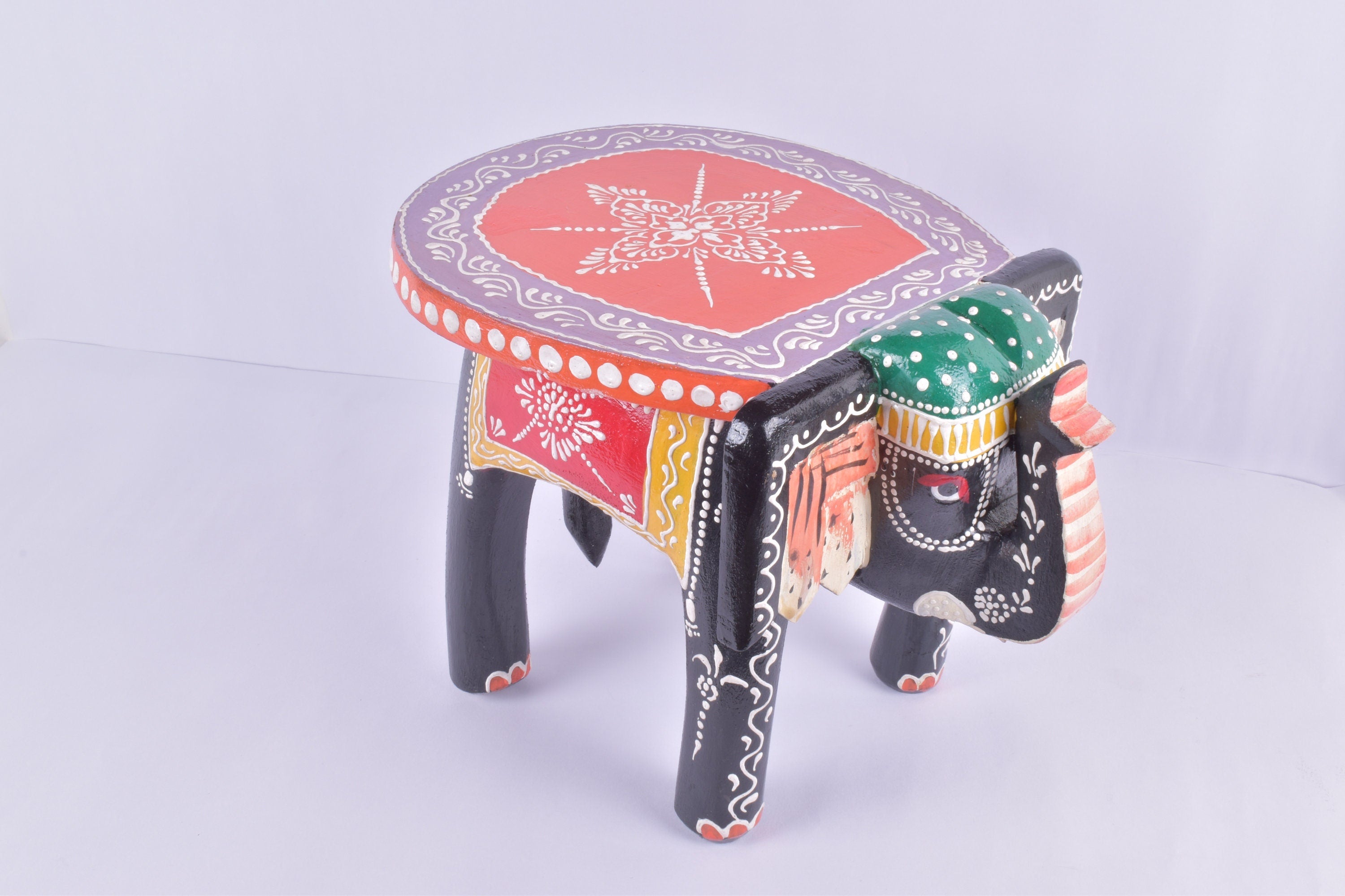 Wood Elephant Stool Indian Hand Carving Wooden Elephant Coffee table Hand Made Embossed Painted Fine Work Home Decor Collectible Indian Art