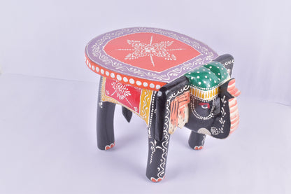 Wood Elephant Stool Indian Hand Carving Wooden Elephant / Coffee Table Hand Made Embossed Painted Fine Work Home Décor Collectible Indian Art.