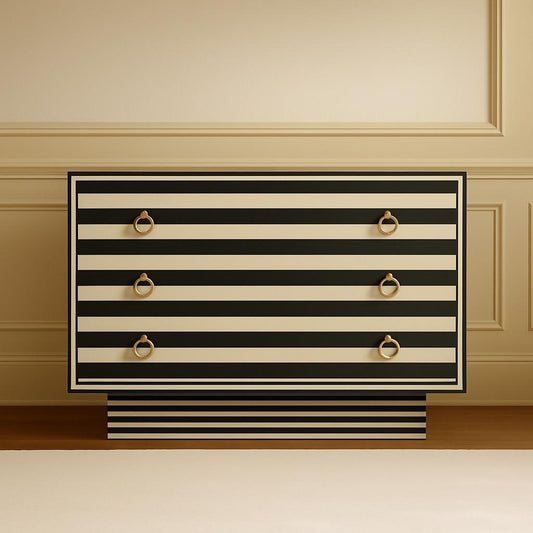 Wooden Handmade Bone inlay stripe black & white Bedside Table/Bone inlay Nightstand/Wooden side table, Bone Inlay 3 chest of drawers/Dresser