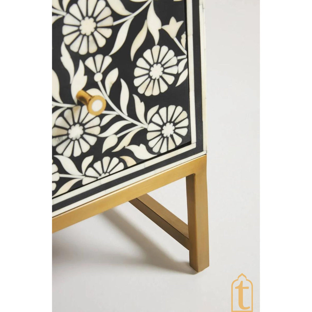 Bone Inlay Console / Bone Inlay Chest of 3 Drawers stripe Pattern 3 Drawer Dresser / Bone Inlay Dresser / Bone Inlay Sideboard / Optical Cabinet.