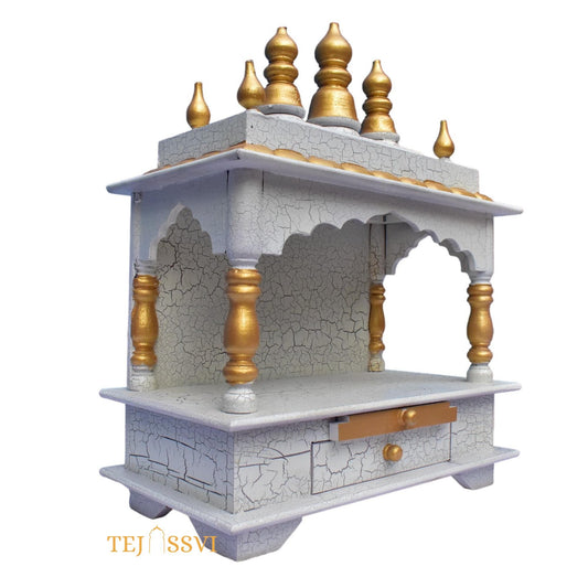 White Wooden Open Temple Pooja Mandir | Beautiful Wall Hanging Small Wooden Temple for Home | Wooden Prayer Room, Alter, Shrine, Pooja Ghar