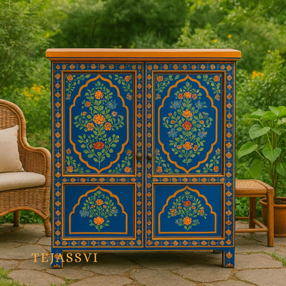 Hand-painted Wooden Blue  Color Home Decor Sideboard | Cabinet/Cupboard, Indian Decor Cabinet, Side Table, Handmade, Furniture,Made In India