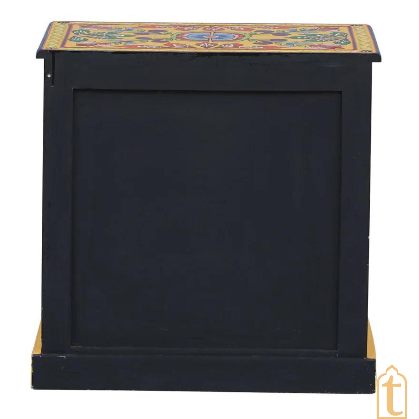 Hand paint Solid Wood Bedside Cabinet With 1 Door In Yellow Colour, night stand hand paint night lamp stand.