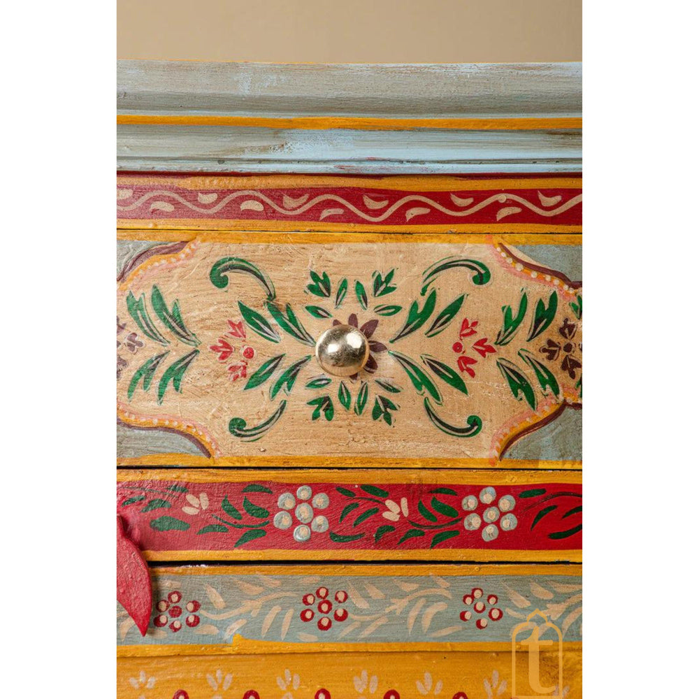 Indian Handicraft Wood Artistic Floral Painted Bedside Furniture Cabinet / Bedroom Furniture / Hand painted Chest Of Dressers / Nightstand.