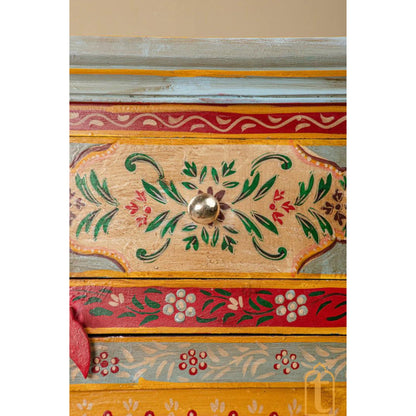 Indian Handicraft Wood Artistic Floral Painted Bedside Furniture Cabinet, Bedroom Furniture, Hand painted Chest Of Dressers, Nightstand.