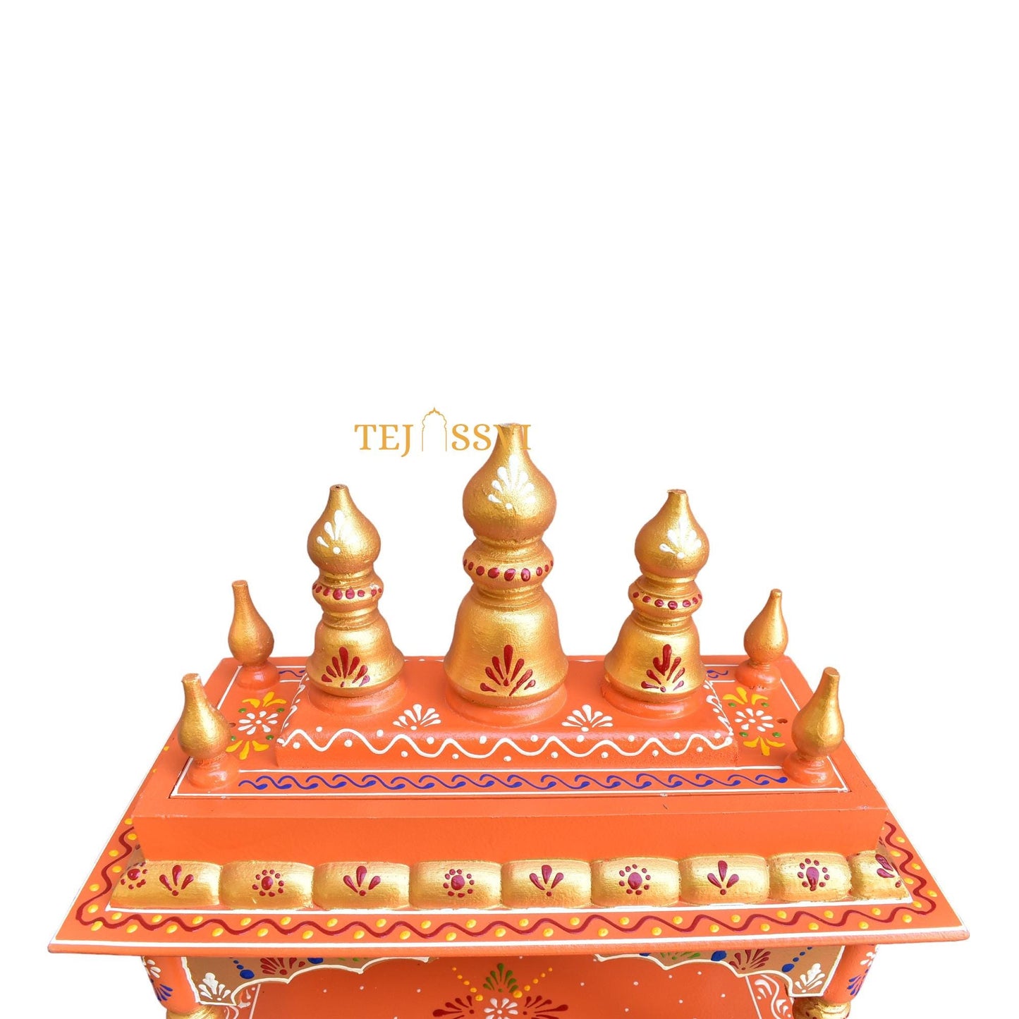 Orange Wooden Open Temple Pooja Mandir | Beautiful Wall Hanging Small Wooden Temple for Home | Wooden Prayer Room, Alter, Shrine, Pooja Ghar