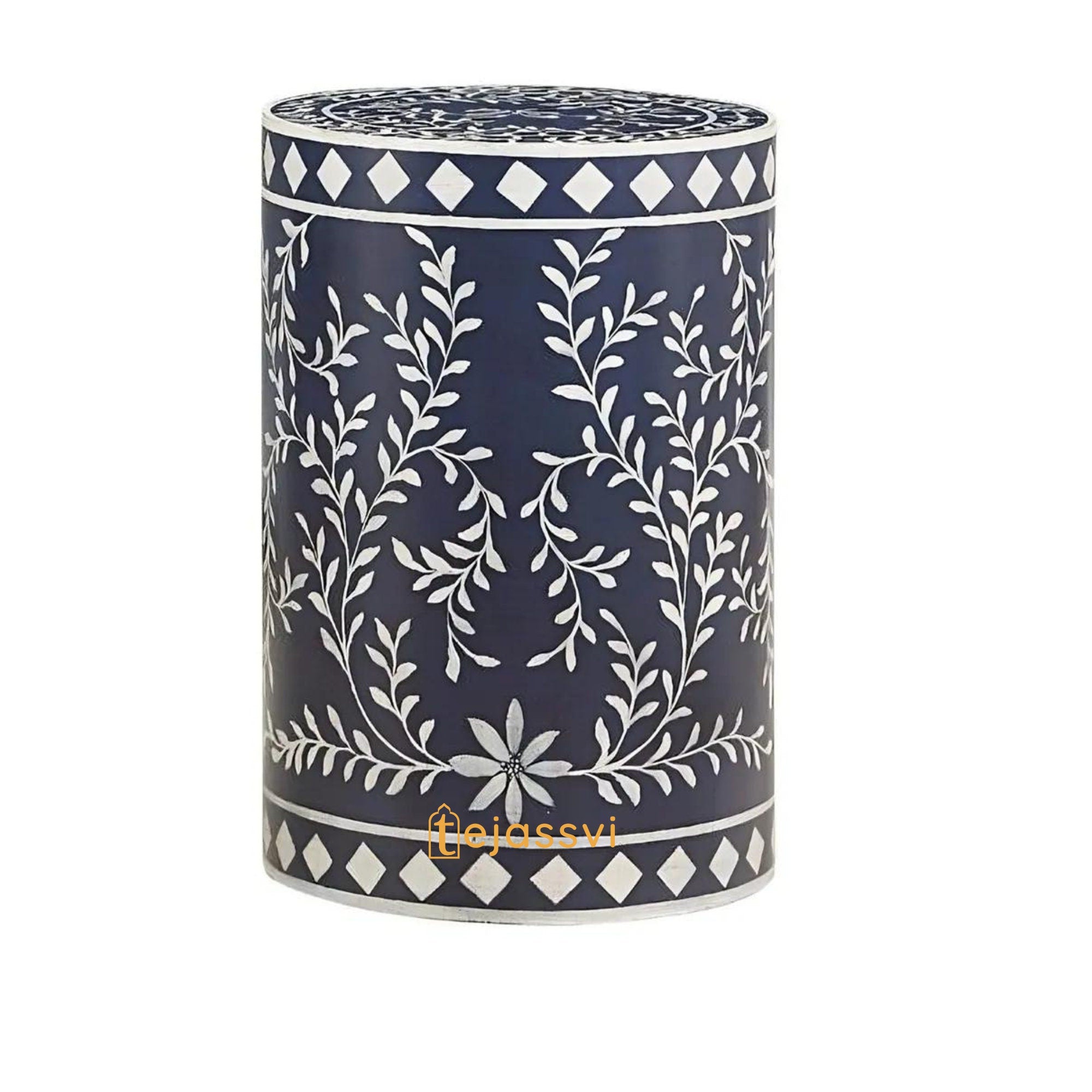 Bone Inlay Handmade Modern Cylindrical Design Side Table | Bone Inlay Stool | Bone Inlay Antique sofa side Table/MOP Modern Luxury Furniture