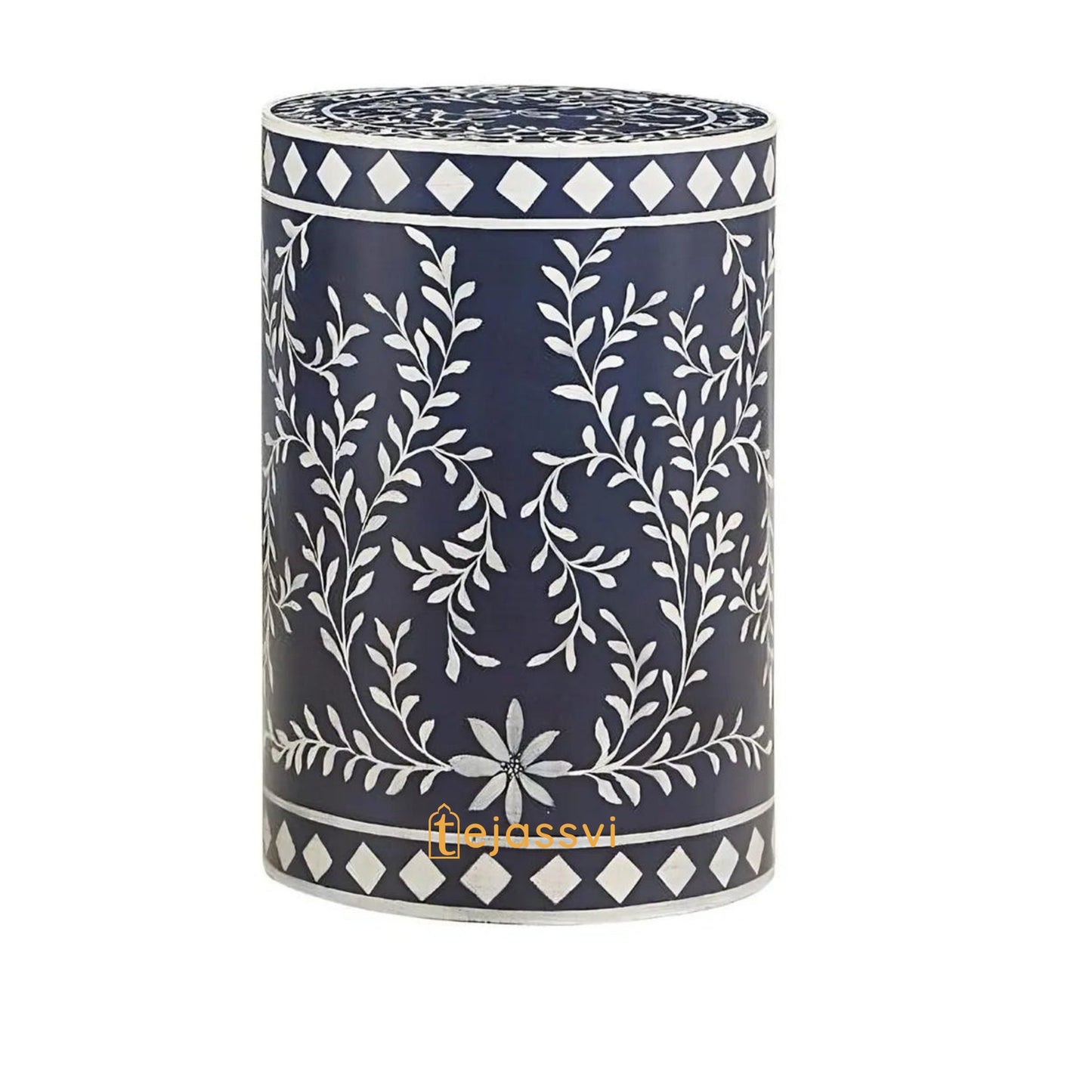 Bone Inlay Handmade Modern Cylindrical Design Side Table | Bone Inlay Stool | Bone Inlay Antique sofa side Table/MOP Modern Luxury Furniture