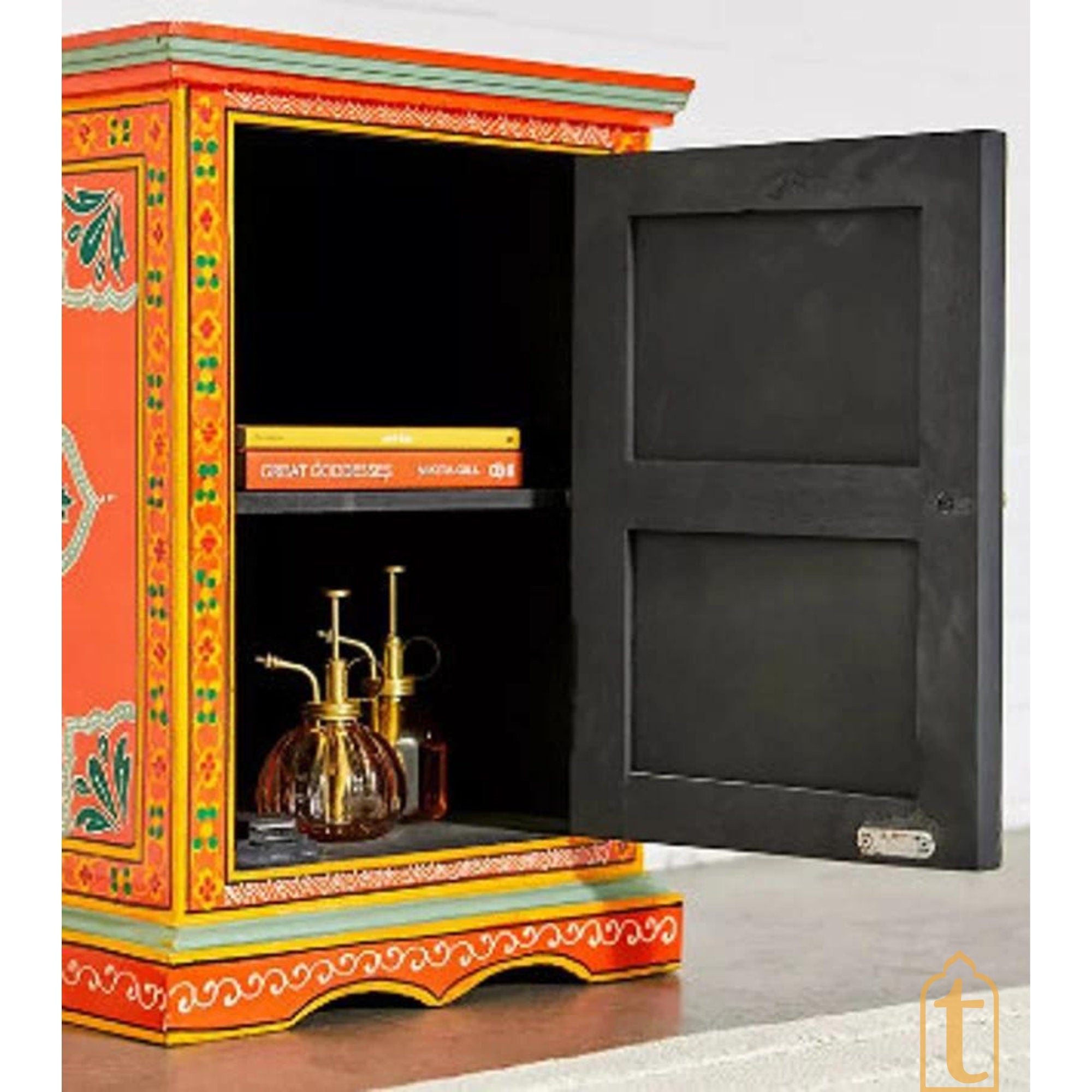Hand-painted Bedside Wooden Table in Rajasthani Artistry with Uniquely Designed Beautiful / Side Table / Indian Flower Stand Table / Nightstand.