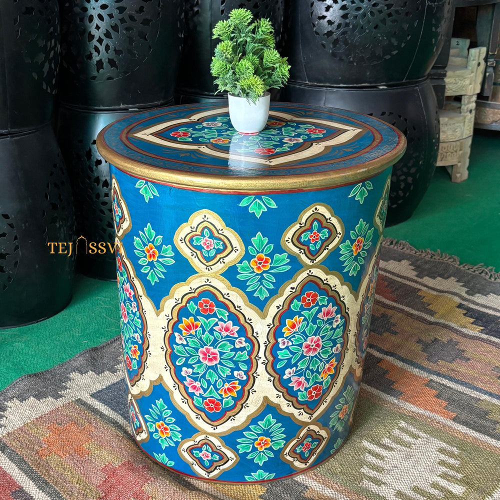 Hand-Painted Blue Wooden Table - Colorful Side Table / Unique Wood Coffee and Tea Table / Wooden Table | Hand Painted | living room | Side Table