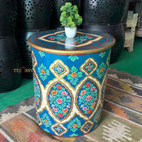 Hand-Painted Blue Wooden Table - Colorful Side Table / Unique Wood Coffee and Tea Table / Wooden Table | Hand Painted | living room | Side Table