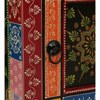 Indian Hand Painted Solid Wood Hand-Painted 1 Door Wardrobe / Wooden Handmade Indian Painted Wooden Small Cabinet / Wooden Wardrobe.