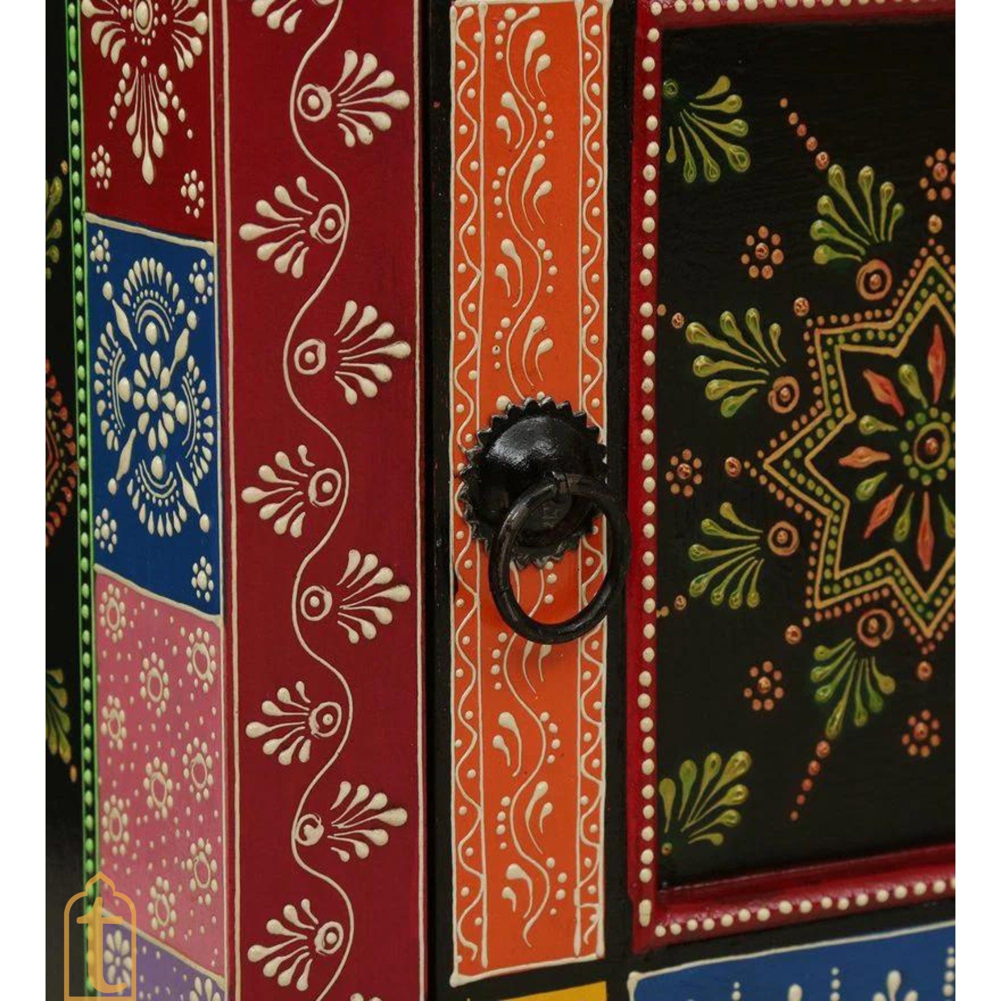 Indian Hand Painted Solid Wood Hand-Painted 1 Door Wardrobe / Wooden Handmade Indian Painted Wooden Small Cabinet / Wooden Wardrobe.