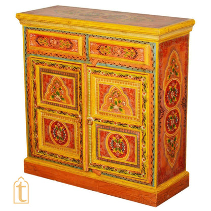 2 Drawer Hand Painted Storage Cabinet / Hand Painted Mango Wood Large Chest of Drawers for Living Room / Traditional Side Table with Drawers.