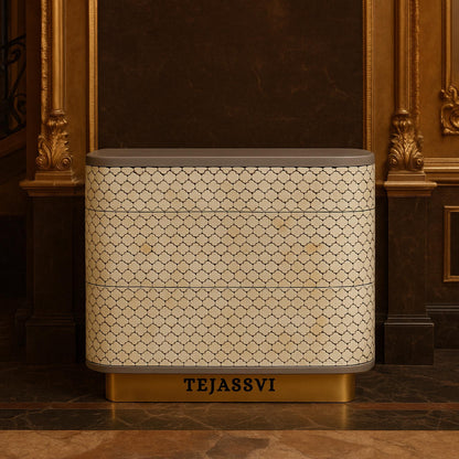 Bone Inlay Drawers semi round Geometric Pattern design Bedside Table/ nightstand | Bone Inlay side table, Bone Inlay chest of drawers.