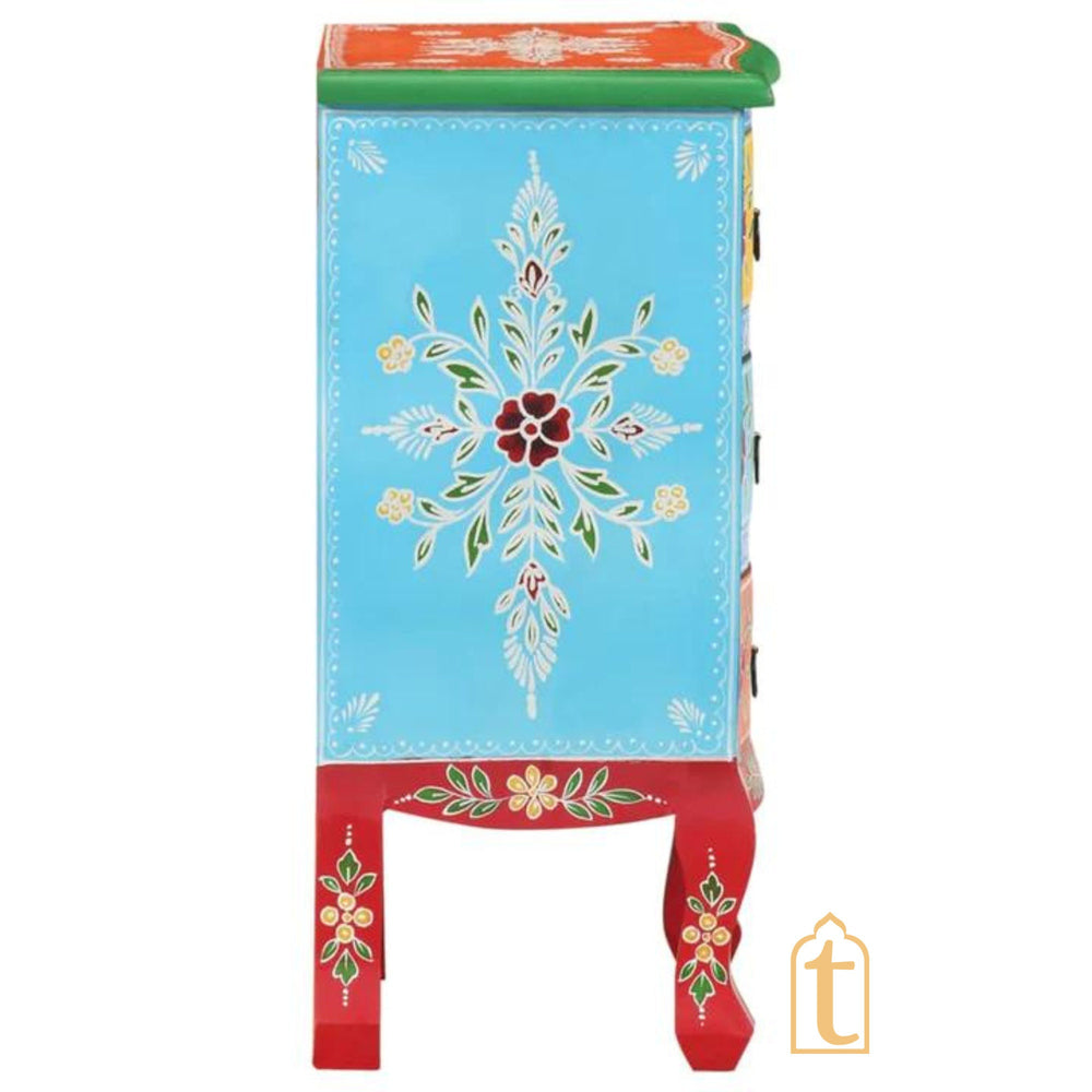 Hand painted Wooden Bedside Table Drawer-Almirah / Bedroom Decorative Night Lamp Stand Table / Beautiful Painted Wooden Cupboard.