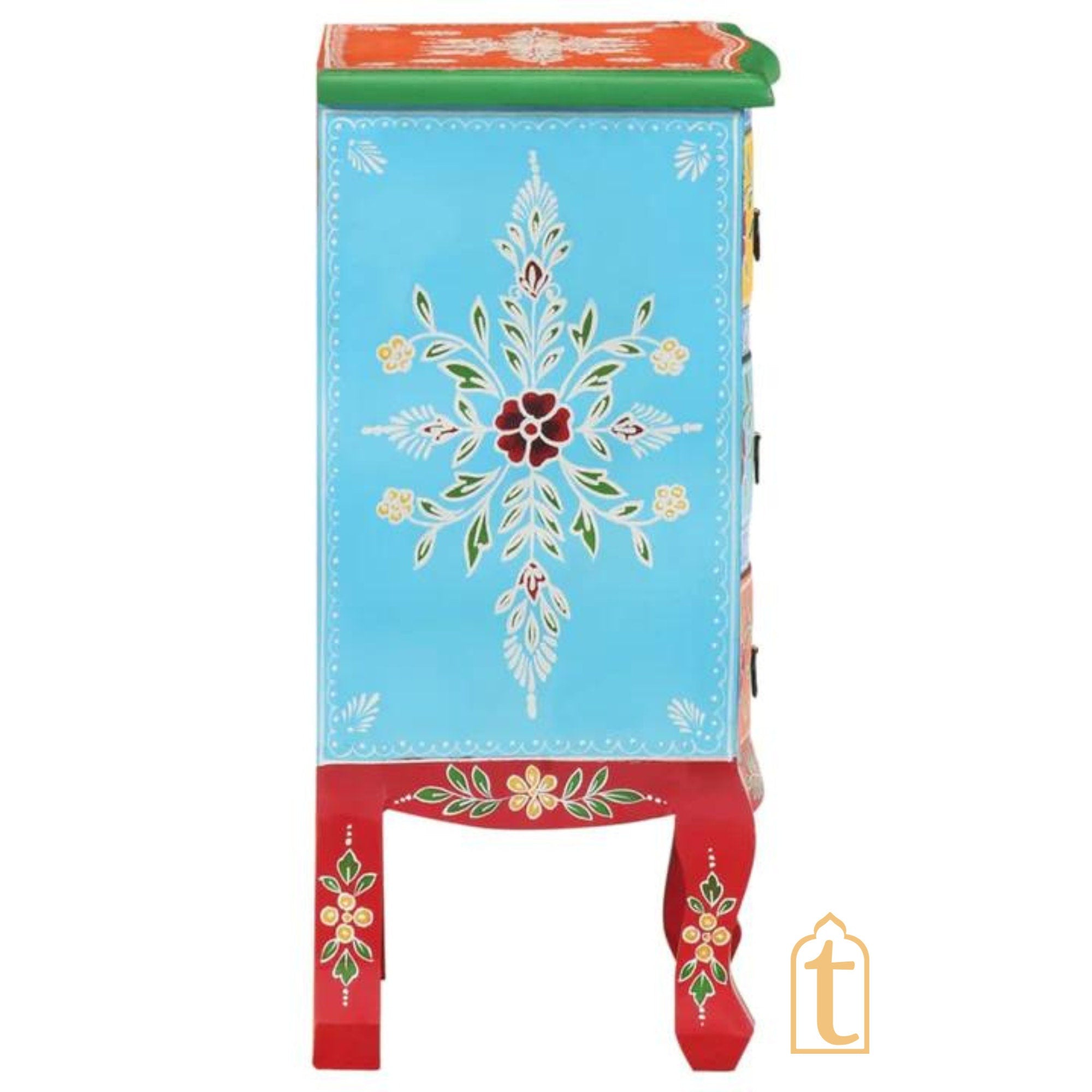Hand painted Wooden Bedside Table Drawer-Almirah / Bedroom Decorative Night Lamp Stand Table / Beautiful Painted Wooden Cupboard.