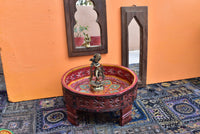 Wood Flower Hand painted Round Chakki Table / Coffee table / Wood Side Grinder Table / Indian Central Table Home art Furniture Décor Table.