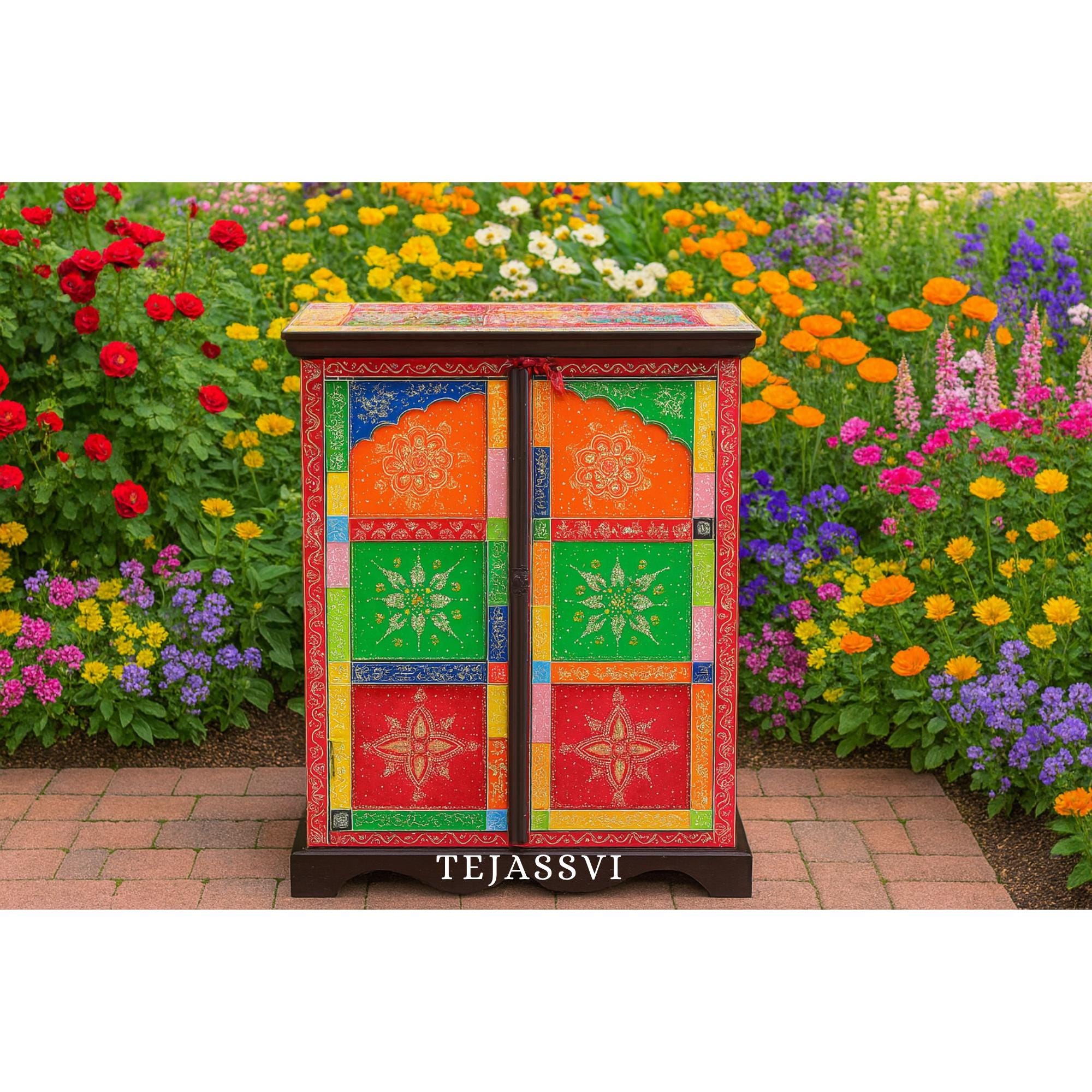 Wooden Indian Beautiful Hand Painting Side Board / Handmade Furniture / Side Table Indian Handicrafts Décor / Home Cupboard / Storage Cabinet.