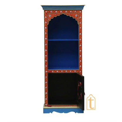 Indian Hand painted Solid Wooden BookShelf In Red Color Book self with Storage Cabinet/Indian Hand Painted Wooden Side Boards/wooden Cabinet
