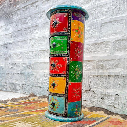 Handmade Hand Painted Round Side Table, Indian Painting Furniture Cabinet, Moroccan painted Furniture, Bedroom Furniture, Chest Of Dressers,