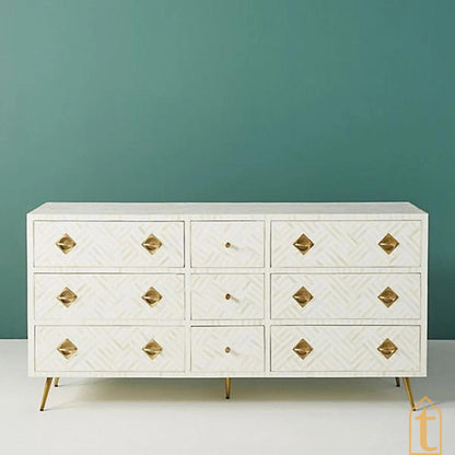Bone Inlay Sideboard, Wooden Bone inlay 9 Drawer Dresser, Bone Inlay Chest of 9 Drawer, Bone inlay Buffet, Large Dresser, Storage Unit.