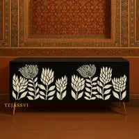 Handmade Bone Inlay Floral Pettern Media Cabinet TV Stand with Storage / Bone Inlay Luxury Furniture / Bone Inlay Console / Luxury Cabinet.